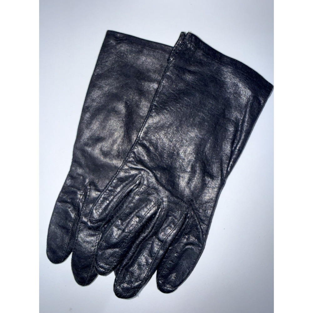 FOWNES Long Vtg Black Leather Soft‎ Gloves Womens Sz 7.5  G